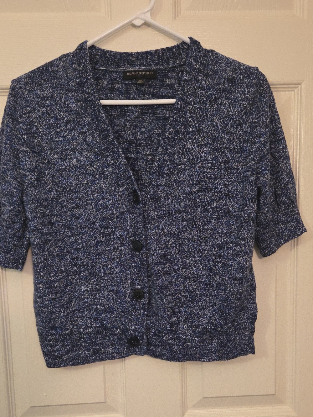 Banana Republic Blue Marled Short-Sleeve V-Neck Cardigan Sweater Medium